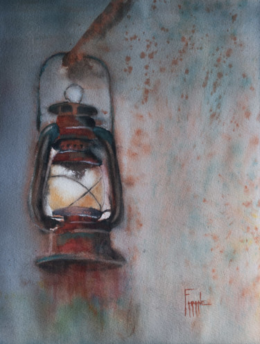 Painting titled "la lampe" by Michelle Alias Farane Thébault, Original Artwork, Watercolor