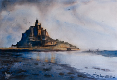 Painting titled "Le mont Saint Michel" by Michelle Alias Farane Thébault, Original Artwork, Watercolor