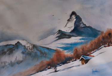 Pintura intitulada "Mont Cervin" por Michelle Alias Farane Thébault, Obras de arte originais, Aquarela