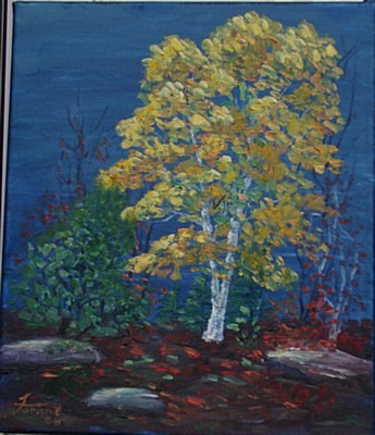 Painting titled "Majestic Birch" by Marie-Therese Forand, Original Artwork