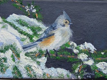 Peinture intitulée "Tufted Titmouse" par Marie-Therese Forand, Œuvre d'art originale