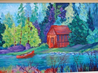 Peinture intitulée "Buck Lake Cabin, Al…" par Marie-Therese Forand, Œuvre d'art originale