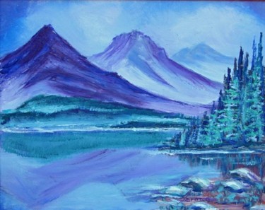 Painting titled "Mountain Reflection…" by Marie-Therese Forand, Original Artwork, Oil