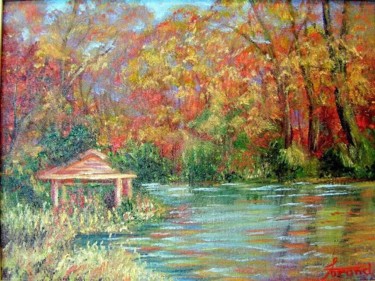 Painting titled "Arboretum Pond" by Marie-Therese Forand, Original Artwork, Oil