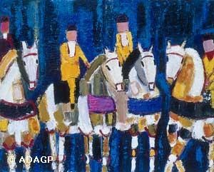 Peinture intitulée "Les cavaliers" par Franck Mugnie, Œuvre d'art originale, Huile