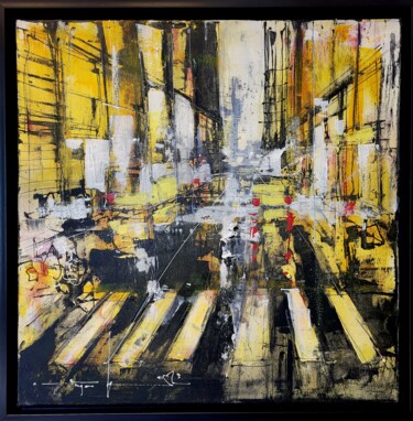 Painting titled "TOWN" by Mugur Popa, Original Artwork, Acrylic Mounted on Wood Stretcher frame