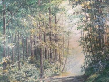Painting titled ""Луч солнца в лесу,…" by Mukhabbat Efimova, Original Artwork, Oil