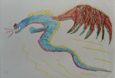 Drawing titled "Rainbow Dragon" by Muhammet Ali Turk, Original Artwork, Pastel