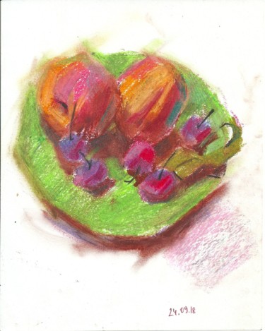 Рисунок под названием "Персики и вишни" - Evgeniya Kolchina, Подлинное произведение искусства, Пастель