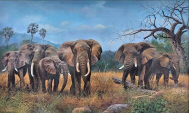 Painting titled "Follow the Leader" by Mujiono, Original Artwork, Oil