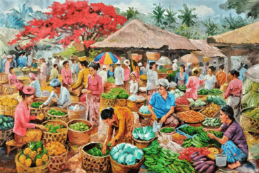Peinture intitulée "Balinese Traditiona…" par Mujiono, Œuvre d'art originale, Huile