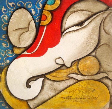 Peinture intitulée "Ganesha" par Mukesh Mandal, Œuvre d'art originale, Acrylique