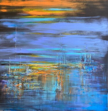 Painting titled "Blue sunset" by Muller Odette, Original Artwork, Acrylic