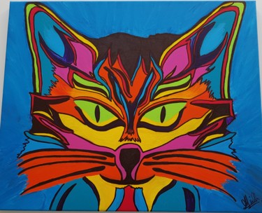 Painting titled "Le chat" by Annick Muller, Original Artwork, Acrylic