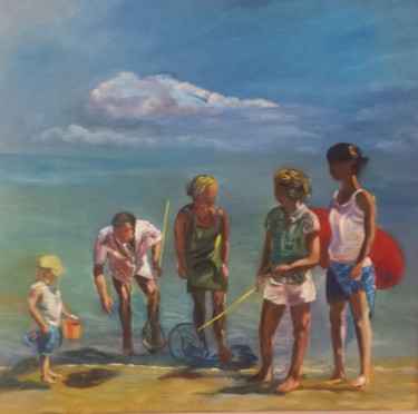 Painting titled "Pêche à pieds en Br…" by Muriel Mijo, Original Artwork, Oil
