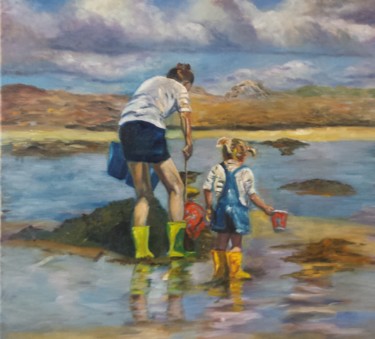 Painting titled "Bretagne pêche en f…" by Muriel Mijo, Original Artwork, Oil