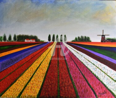 Painting titled "Tulip fields" by Mumuscape, Original Artwork, Acrylic