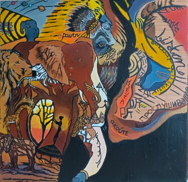 Картина под названием "Élégant kuzukiliza" - Mumuzepaint, Подлинное произведение искусства, Акрил Установлен на Деревянная п…
