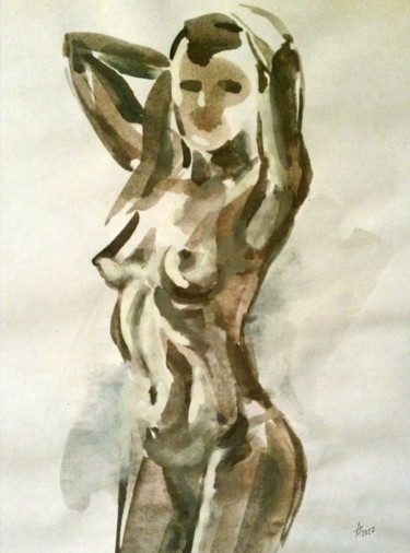 Painting titled "Nude #2" by Munir Akhmejanov, Original Artwork, Gouache