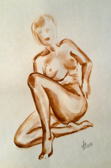 Painting titled "Nude #3" by Munir Akhmejanov, Original Artwork, Gouache