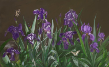 Цифровое искусство под названием "Irises and butterfl…" - Munir Akhmejanov, Подлинное произведение искусства, Цифровая живоп…