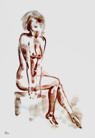 Painting titled "Nude #4" by Munir Akhmejanov, Original Artwork, Gouache