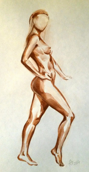 Peinture intitulée "Nude #5." par Munir Akhmejanov, Œuvre d'art originale, Gouache