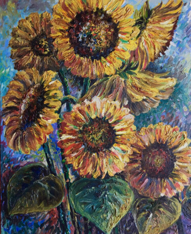 Schilderij getiteld "sunflowers" door Yura Matiyashchuk, Origineel Kunstwerk, Olie