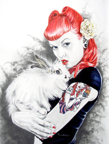 Картина под названием "Silly Rabbit" - Alyn Federico, Подлинное произведение искусства, Карандаш