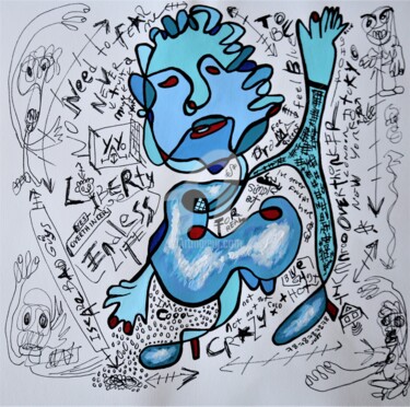 Malerei mit dem Titel "''Blue Ghost''. Fig…" von Murat Rey, Original-Kunstwerk, Acryl