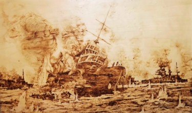 HMS Queen Elizabeth in Second World War Gravures & estampes intitulée "HMS Queen Elizabeth…" par Murat Yilmaz, Œuvre d'art originale, Encaustique
