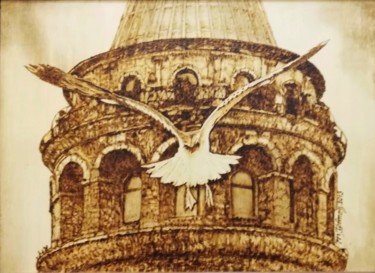 Gravures & estampes intitulée "The Galata Tower an…" par Murat Yilmaz, Œuvre d'art originale, Encaustique