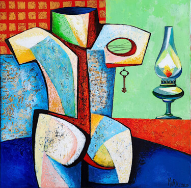 Painting titled "Figure with a lamp" by Muraz Martirosyan, Original Artwork, Oil