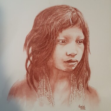 Peinture intitulée "Jeune amérindienne" par Muriel Barrat, Œuvre d'art originale, Aquarelle