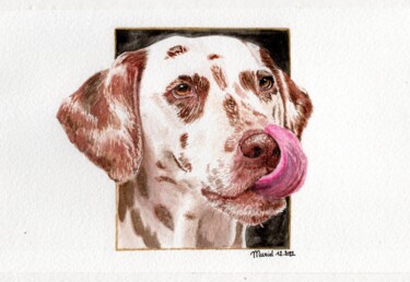 Malerei mit dem Titel "Le dalmatien gourma…" von Muriel Barrat, Original-Kunstwerk, Aquarell