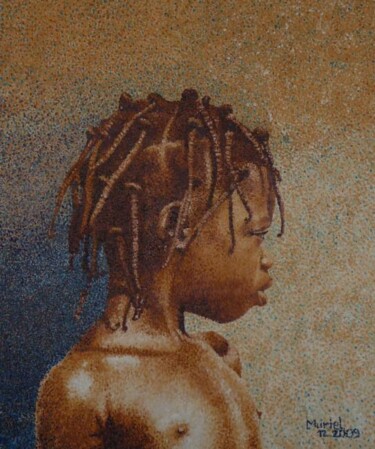 Painting titled "jeune africain" by Muriel Barrat, Original Artwork, Oil