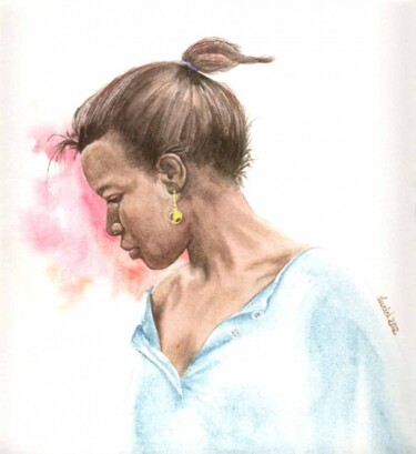Peinture intitulée "jeune guyanaise" par Muriel Barrat, Œuvre d'art originale, Aquarelle