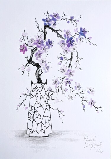 Drawing titled "Branche de cerisier" by Muriel Besnard, Original Artwork, Ink