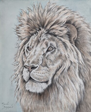 Pintura intitulada "Le lion royal" por Muriel Besnard, Obras de arte originais, Tinta Montado em Armação em madeira