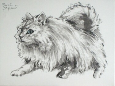 Картина под названием "Les yeux du chat" - Muriel Besnard, Подлинное произведение искусства, Чернила
