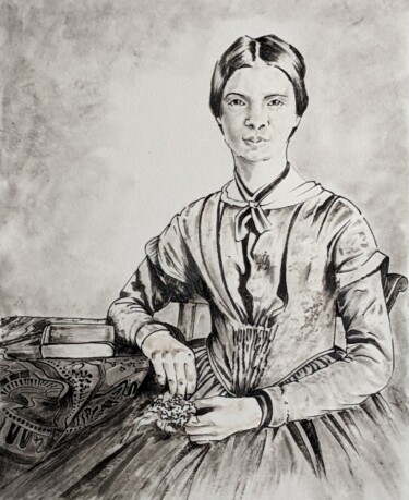 Peinture intitulée "Emily Dickinson" par Muriel Besnard, Œuvre d'art originale, Encre