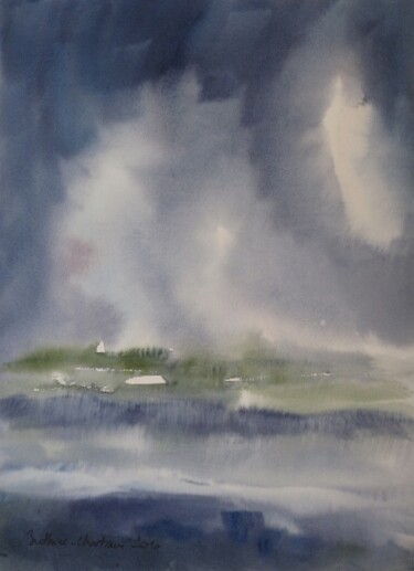 Peinture intitulée "Ambiance pluvieuse" par Muriel Buthier-Chartrain, Œuvre d'art originale, Huile
