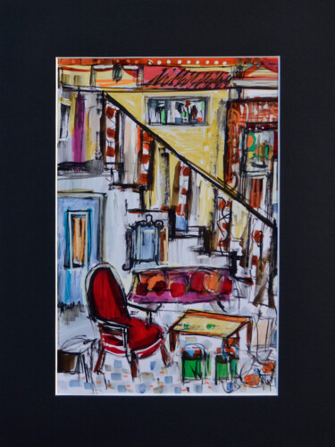 Schilderij getiteld "Le fauteuil rouge" door Muriel Cayet, Origineel Kunstwerk