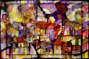 Peinture intitulée "Les maisons de Gran…" par Muriel Cayet, Œuvre d'art originale