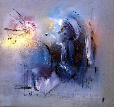 Peinture intitulée "L'histoire bleue de…" par Muriel Cayet, Œuvre d'art originale, Huile