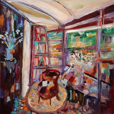 Pintura titulada "Le salon de lecture" por Muriel Cayet, Obra de arte original, Acrílico