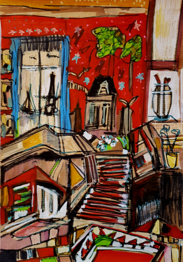 Painting titled "Inviter les heures" by Muriel Cayet, Original Artwork