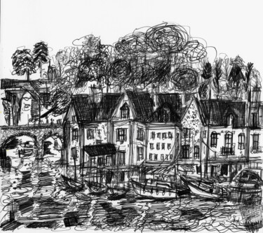 Tekening getiteld "Quai du Port" door Muriel Cayet, Origineel Kunstwerk