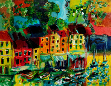 Pittura intitolato "La città al piccolo…" da Muriel Cayet, Opera d'arte originale