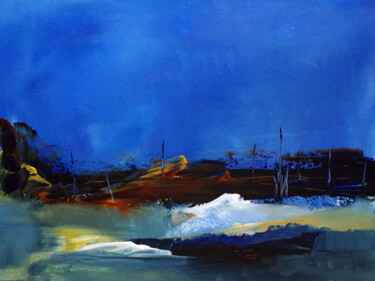 Painting titled "Bleu jaspe" by Muriel Cayet, Original Artwork, Acrylic